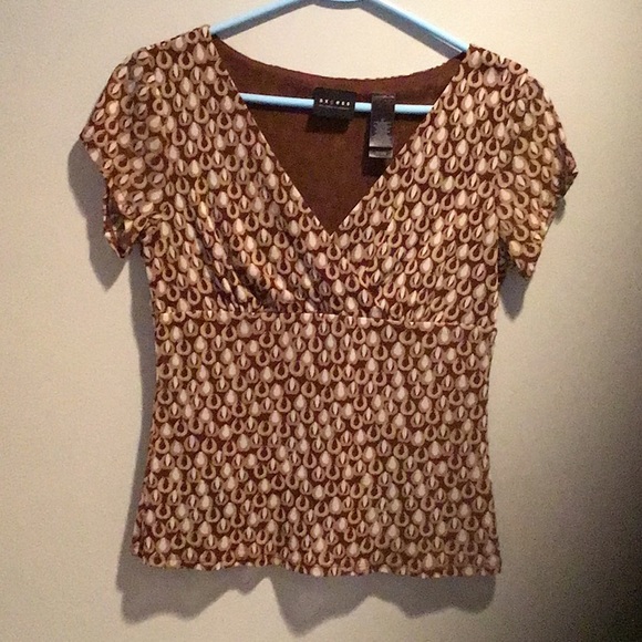 axcess (a Liz Claiborne Company) Multi-Browns Short Sleeve Pull Over Top Medium - Picture 1 of 3